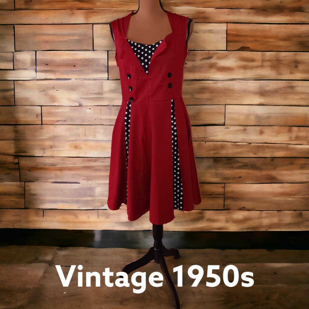2/$35 FTVOGUE Retro Sleeveless Rockabilly Polka Dot Printed Swing Vintage Dress
